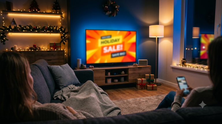IPTV Black Friday deal on a laptop checkout with a discount badge and bank card