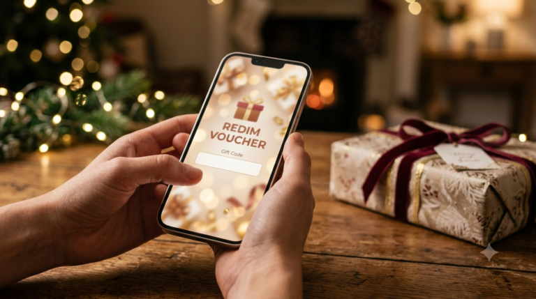 IPTV gift subscription voucher shown on a smartphone beside a wrapped present