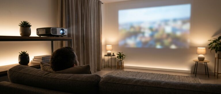 Streaming stick connected to a projector HDMI port for an IPTV projector setup