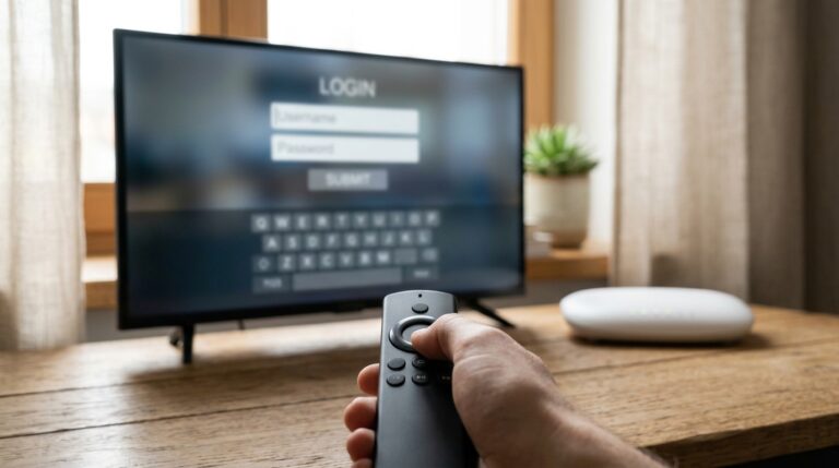 IPTV port number being entered on a smart TV login screen with an on-screen keyboard